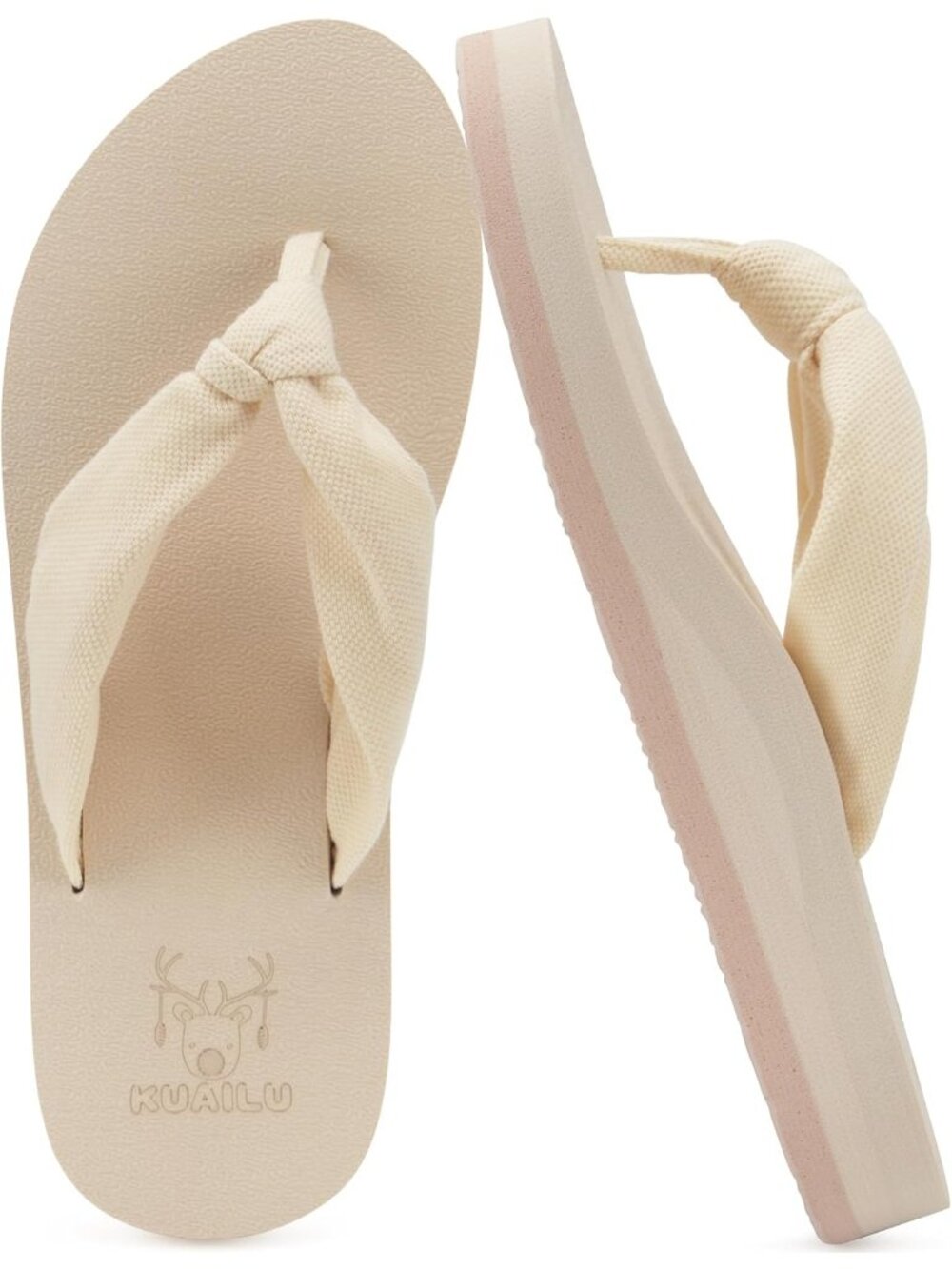 Women Beige Yoga Mat Arch Support Flip Flops Fabric Straps Knotted Thong Sandal